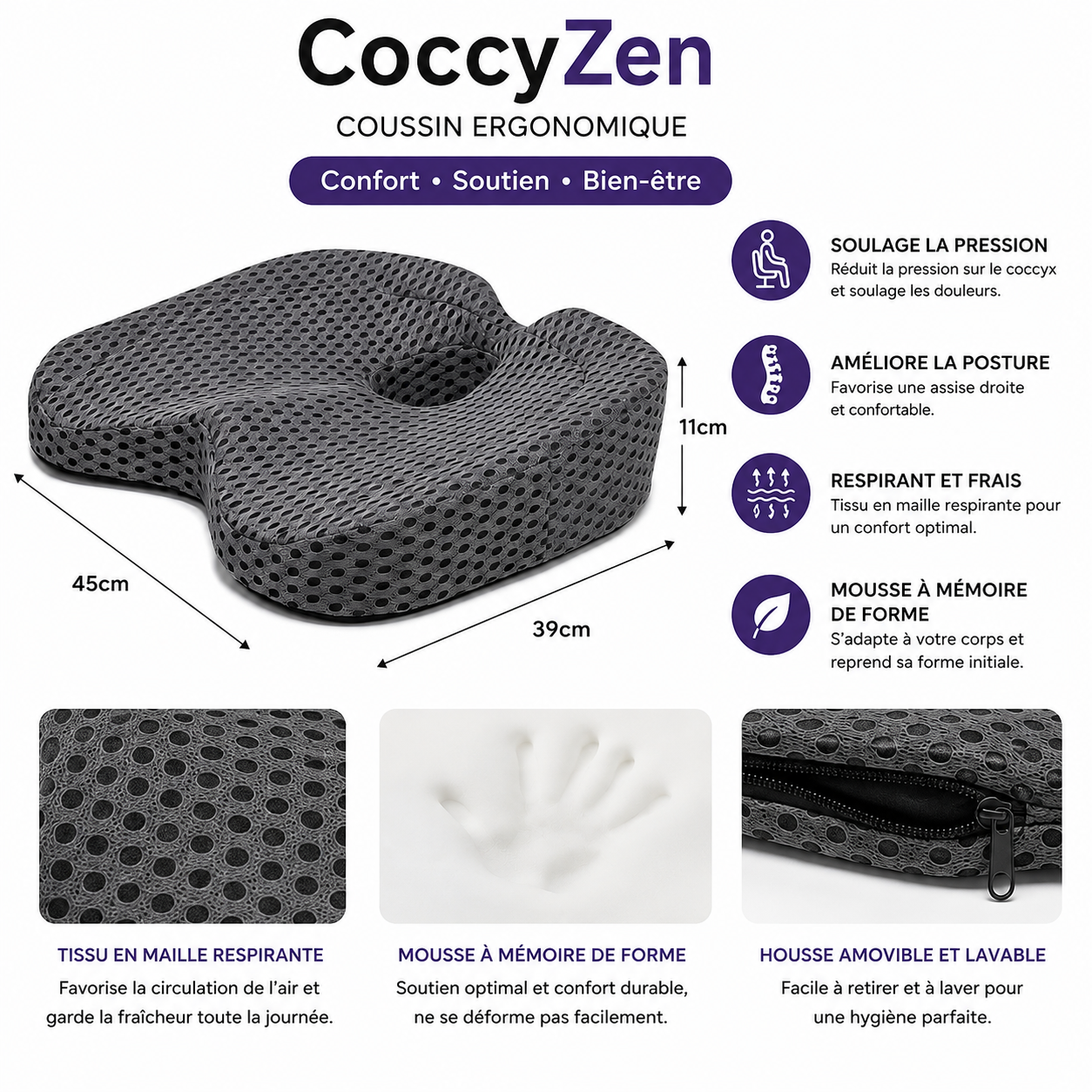 Coussin Ergonomique Coccyx à Mémoire de Forme