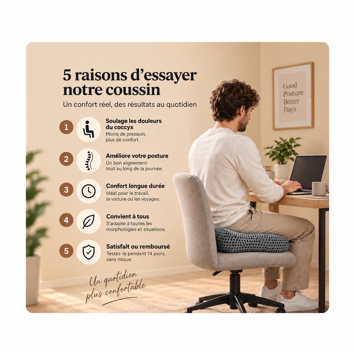 Coussin Ergonomique Coccyx à Mémoire de Forme