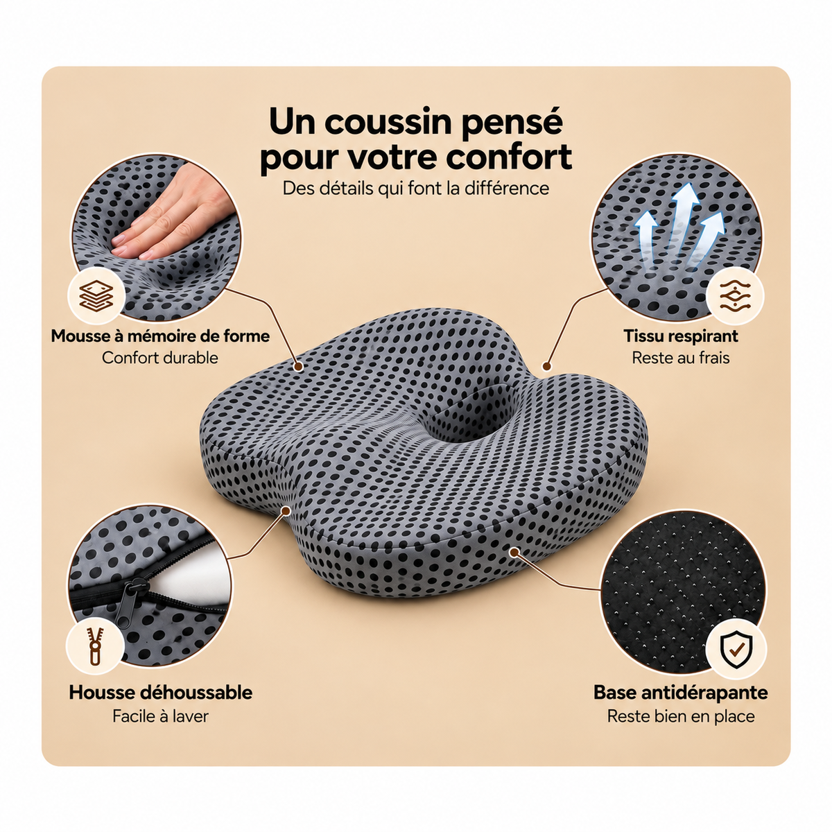 Coussin Ergonomique Coccyx à Mémoire de Forme